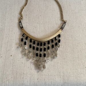 Kenneth Cole Vintage NY Black and Gold BEADED fringe drop Statement Necklace
